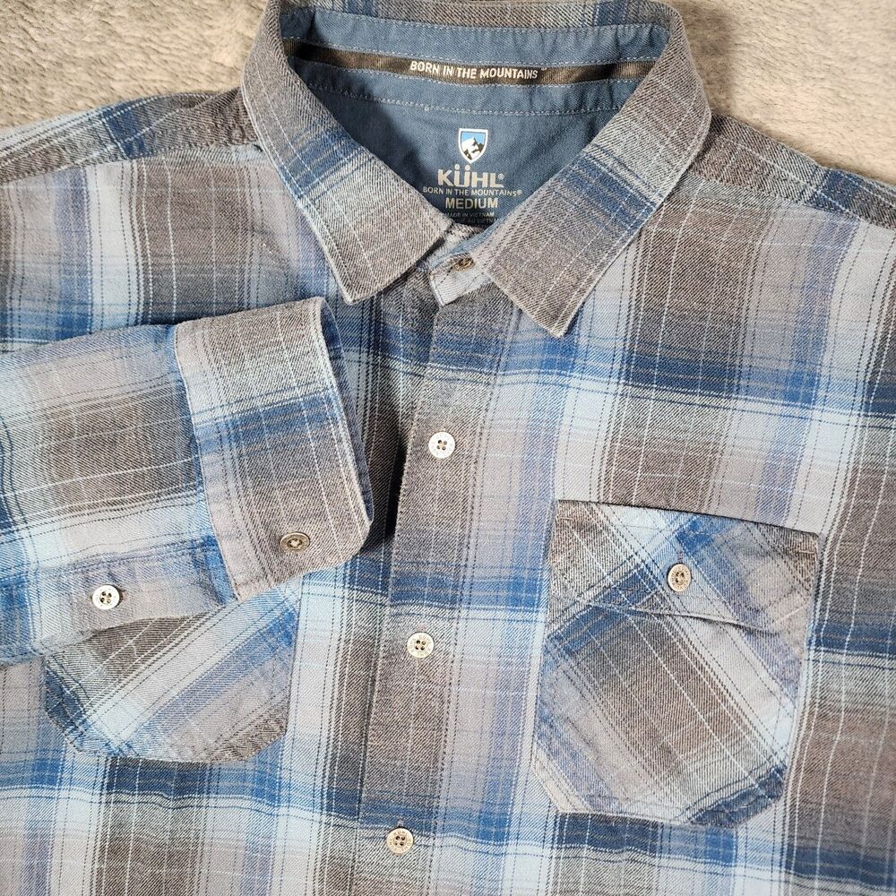 Kuhl Mens Medium Dillingr Plaid Tech Flannel Outdoors Mountain Hiking Shirt 7186